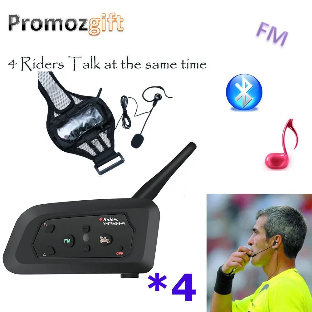 

4 V4 Soccer Football Bike Bicycle Riding Referee Intercom Bluetooth Headset Walkie Talkie BT Interphone Intercomunicador