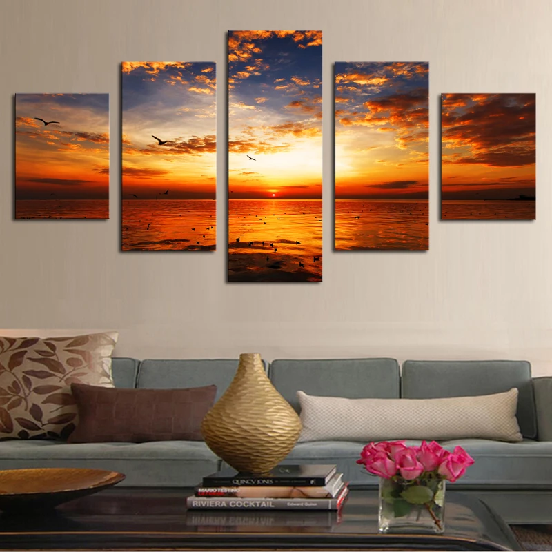 Framed 5 Panels Seaview Scenery Canvas Print Painting Modern Canvas
