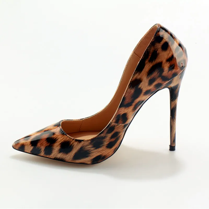 Leopard Print Sexy Women Pumps Patent Leather Dress Shoes Woman Big