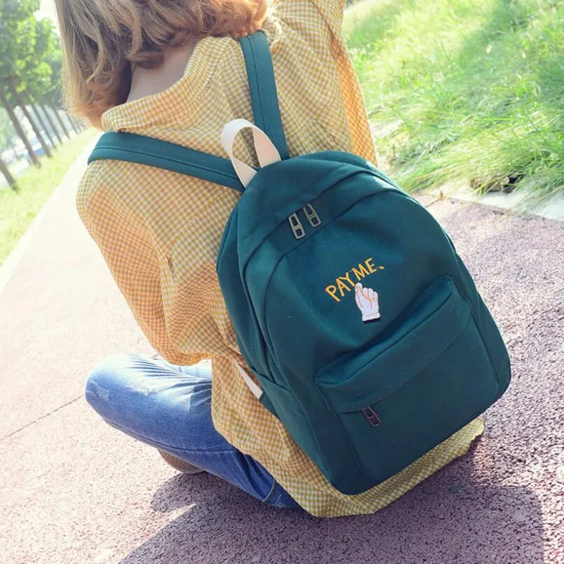 

2018 Men and Women Canvas Flower Embroidery Cute Backpack Student Teenage Girl School Bags Travel Shoulder Bag Black Rucksack