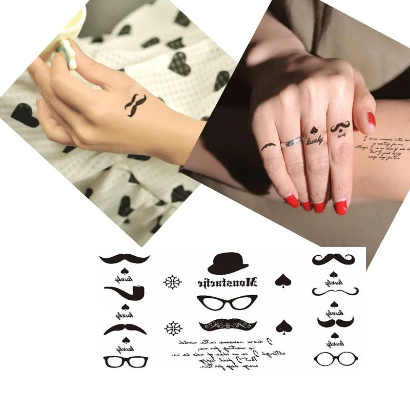 

Bittb 5PC Small Temporary Tattoo Waterproof Glasses Mustache Hat Spade Tattoo Sticker Fake Body Art Arm Sleeve Paste Paper