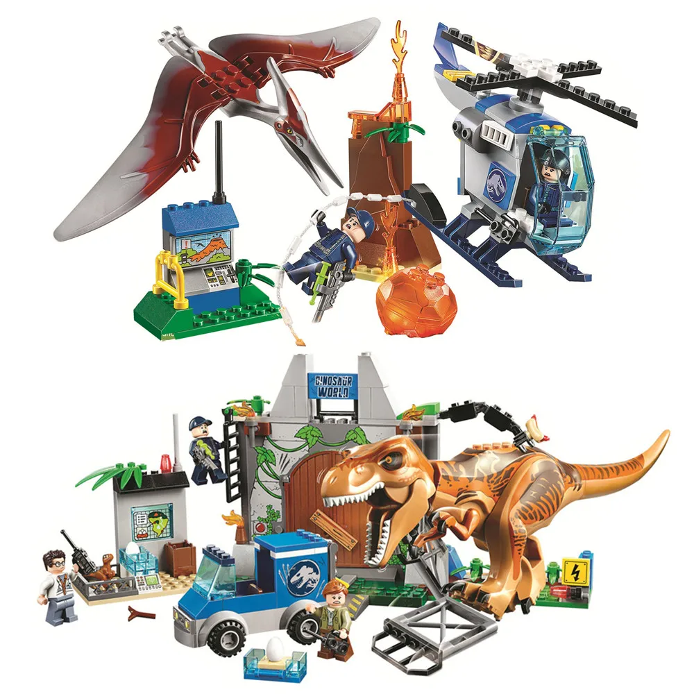 2 шт. Парк Юрского периода Pteranodon Escape T-rex Breakout строительные блоки наборы