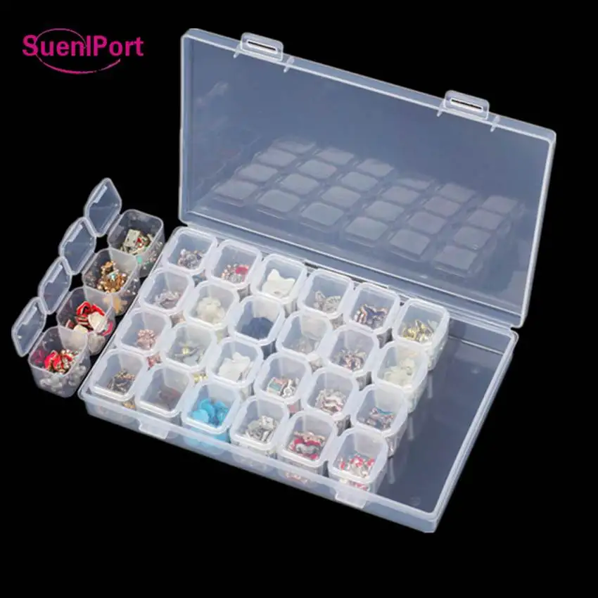 Sune l Port 28 Grids/Box Empty Nail Storage Container Crystal Beads Accessories Container Nail Tool Clear Nail Art Rhinestone