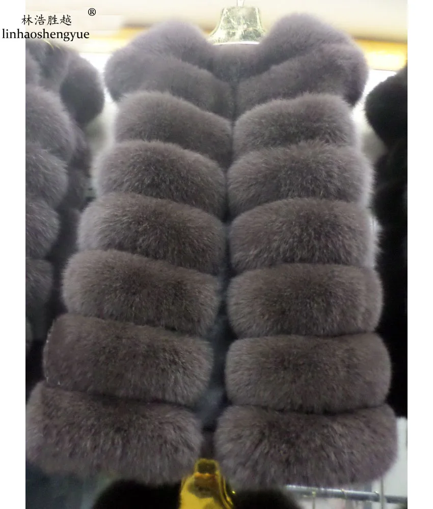 

Linhaoshengyue 75 cm long side-by-side real natural fur vest the fox Real fox fur women vest