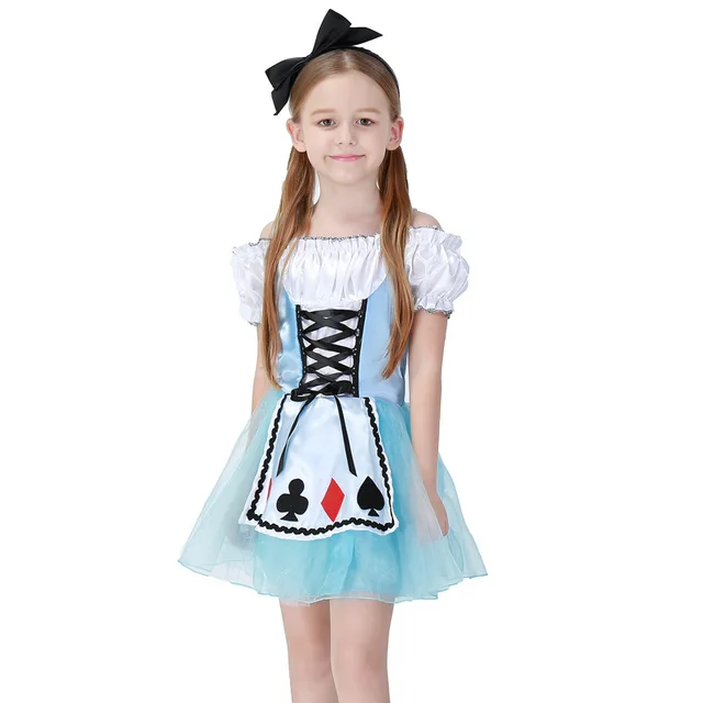 girls halloween costumes alice in wonderland dress cosplay stage wear cards poker maid clothes sets kids