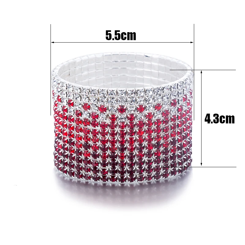 12 Rows Red and Clear Crystal Combination Wedding Bracelet Silver Plated Bridal Jewelry Rhinestone Stretch Bangles Bracelet