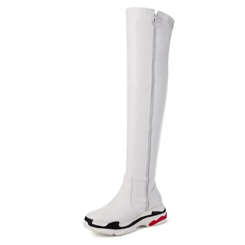 Taoffen/большие размеры 29-46; Женские Сапоги выше колена; обувь на платформе на молнии; зимняя женская теплая Повседневная обувь на меху - Цвет: Белый