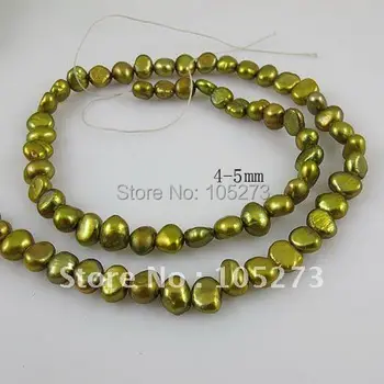 

Wholesale AA 4-5MM Natural unique shape green color fresh water pearl string jewelry 15inch 10string/lot free shipping A2002
