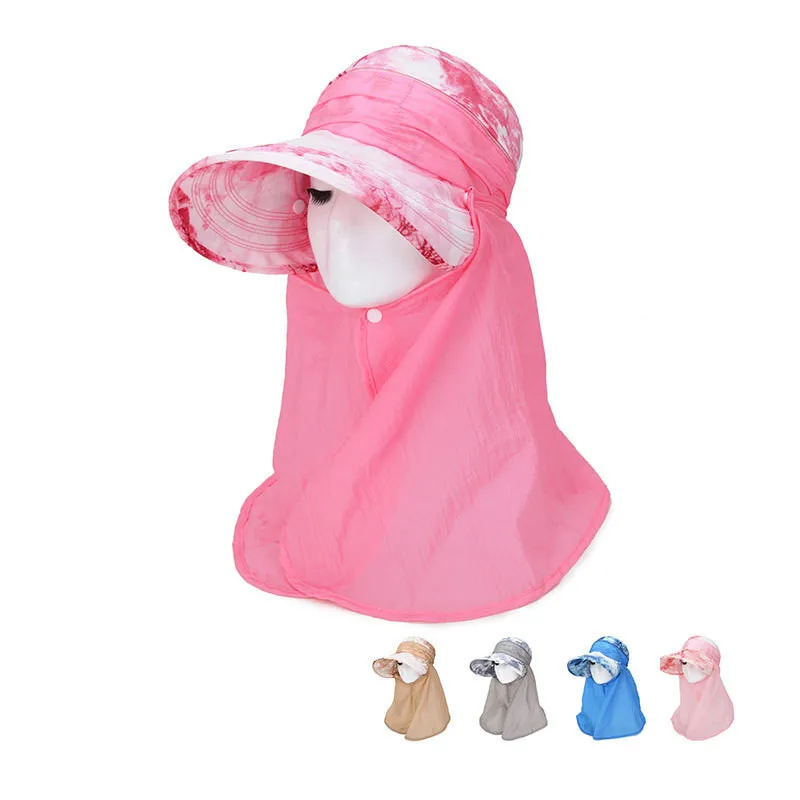 

55-60cm Women Fashion Beach Sunscreen Cap Summer Detachable Wide-brim Sun Hat with Sweatband