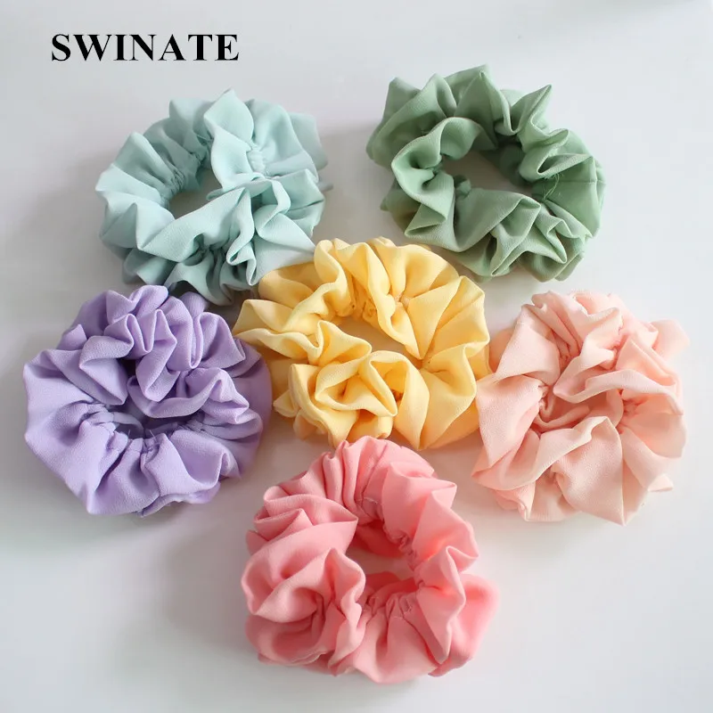 

6 Colors Women Double Layer Chiffon Hairband Candy Color Hair Holder Stretch Hair Tie Solid Rubber Band Hair Accessories