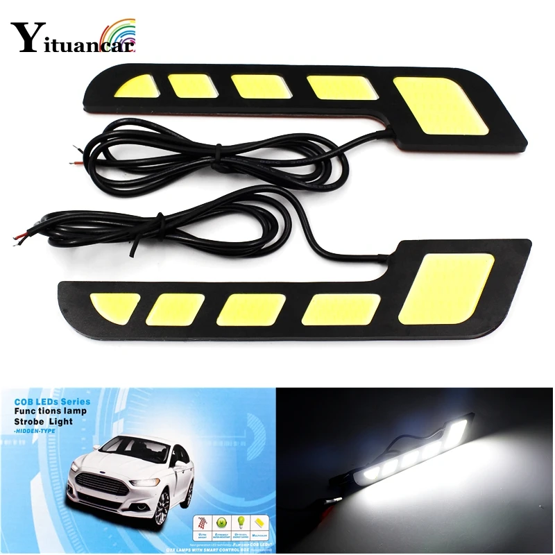 Yituancar 2X COB LED DRL Daytime Running Lights DC12V External Car Auto Driving Front Fog Light