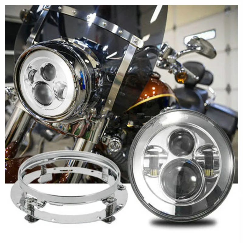 

7" Projector Motorcycle LED Headlight Hi/Lo Beam 883 Lamp with Bracket For Harley Road King Street Glide Chrome