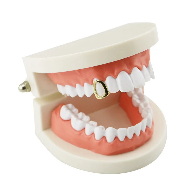 Men Mouth Bijoux Gold Plated Single Tooth Grill Cap Simple Hollow False Teeth Accessory Hip Hop Custom GRILLZ (9)