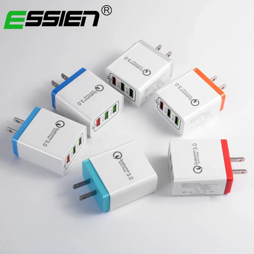 

ESSIEN Universal Quick Charge3.0 EU/US Plug Fast Charger for Apple iphone X/8/7/7S Device USB Wall Adapter for Samsung S9 Xiaomi