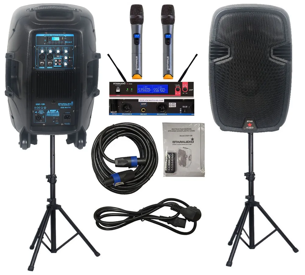 STARAUDIO 2X 2000W 12 Inch PA Powered DJ Speakers Active Stage Speaker