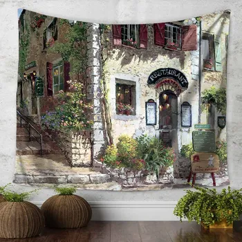 

Euro Street Pattern Flower Garden Wall Hanging Tapestry Rectangle Decorative Tapestry Picnic Mat Sheet Chair Sofa Cover tapiz