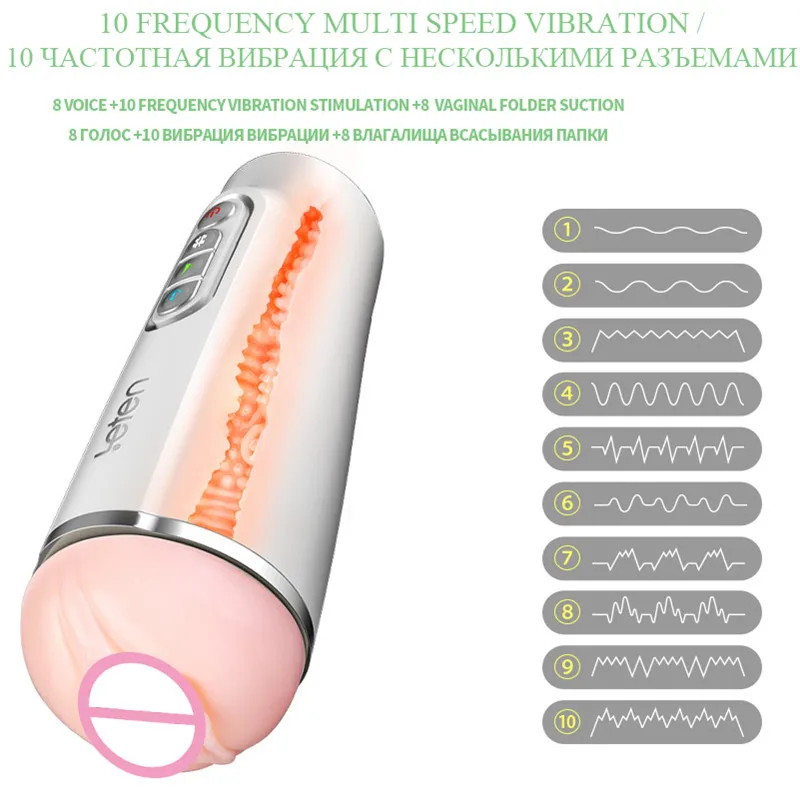 Male Masturbator 10 Frequency Vibration Mode 8 Folder Suction With Voice Smart Vibration Masturbation Sex Toys for Men