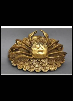 

Chinese Feng shui Brass Copper Handwork carve Yuanbao Money Crab Crabs Statue
