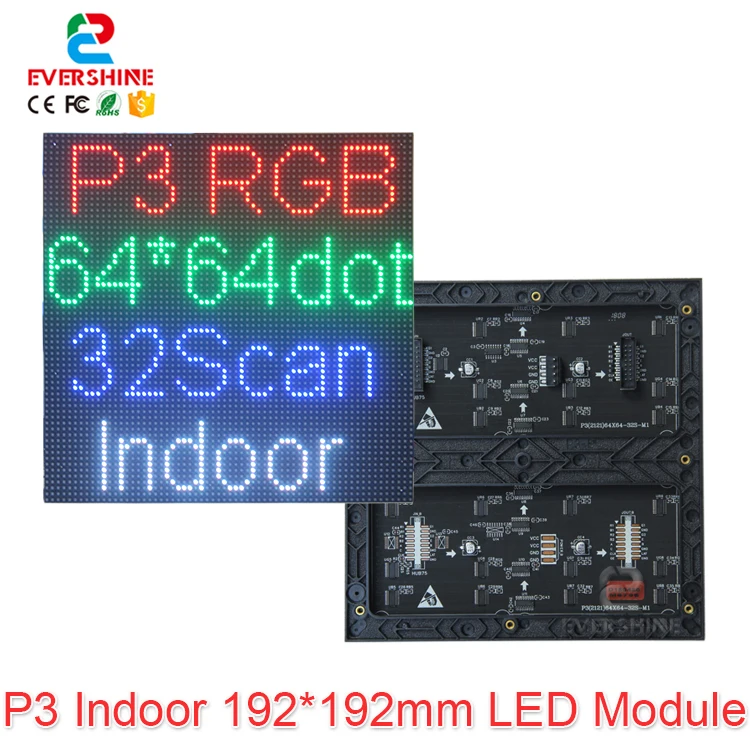 

P3 Indoor Full Color Advertising media HD LED Display Module 64*64 pixels Size 192*192mm