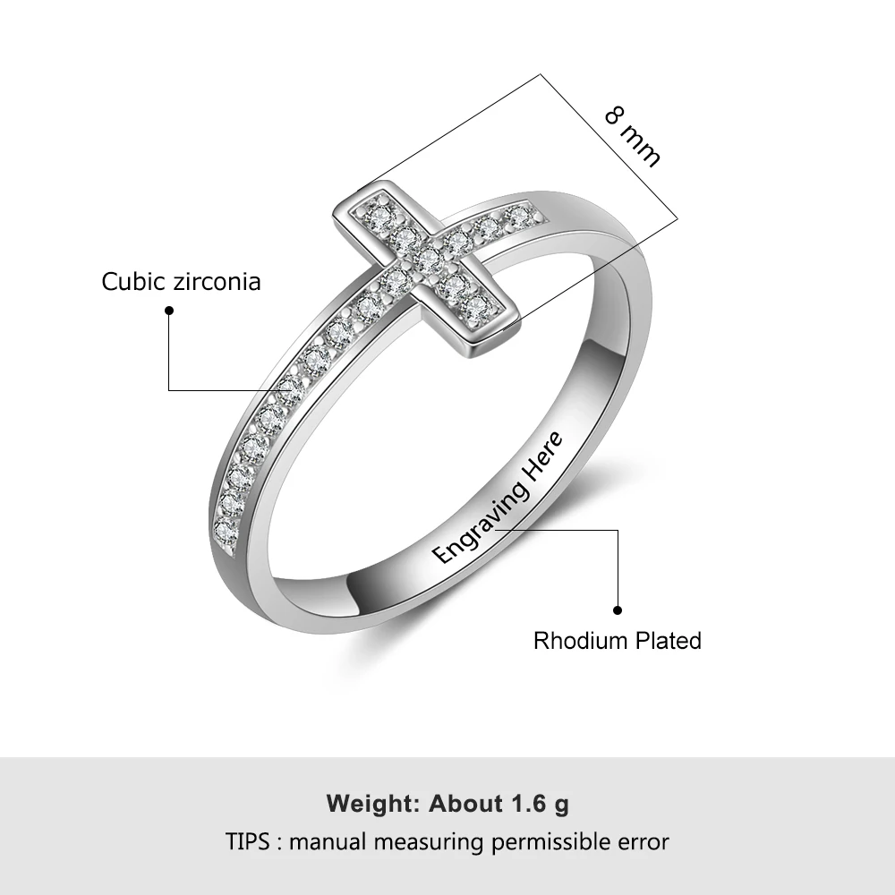 Персонализированные кольца крест для женщин индивидуальные Выгравированные имя кольцо кубический цирконий ювелирные изделия подарок для девочек(JewelOra RI103801