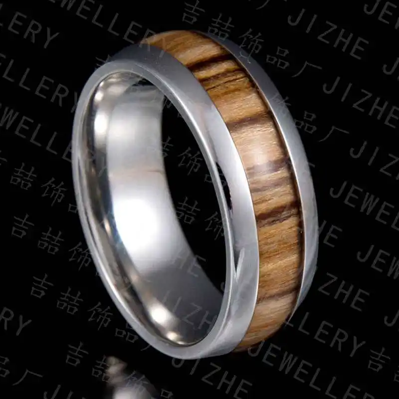 Wedding Ring Anel Anillos Stainless Steel 316l Inlaid Teak Wood Men's Ring|Обручальные кольца| |