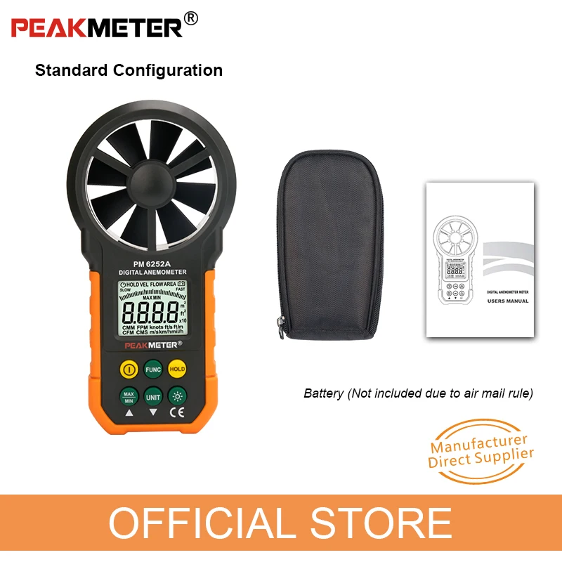 PEAKMETER MS6252A MS6252B цифровой анемометр, измеритель скорости ветра, измеритель расхода воздуха, измеритель объема, температура окружающей среды, влажность, USB