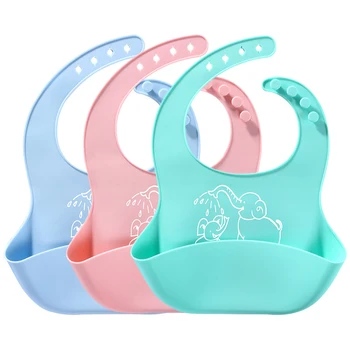 

3colors Baby silicone bib bibs waterproof silicone feeding baby saliva towel newborn cartoon waterproof aprons Baby Bibs