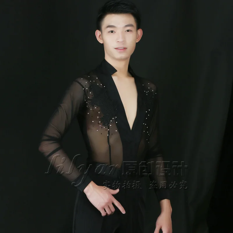 dance wear men 2017 Tailor-made 100% New Lace men's shirt Competition Dance Man Latin Shirt Boys Latin Dance Men Dress Latin Dance Adult Dress ballroom clothes for men