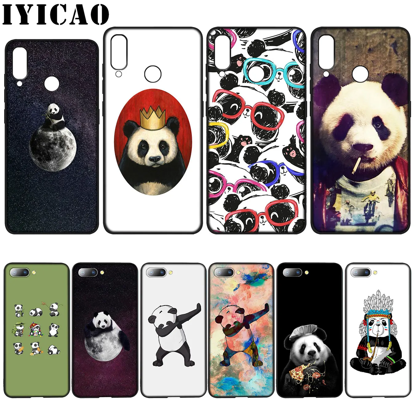 IYICAO Panda Dab on EM мягкий черный силиконовый чехол для Huawei Y7 Y6 Prime Y9 2018 Honor 8C 8X 8 9 10 Lite 6A 7C 7X