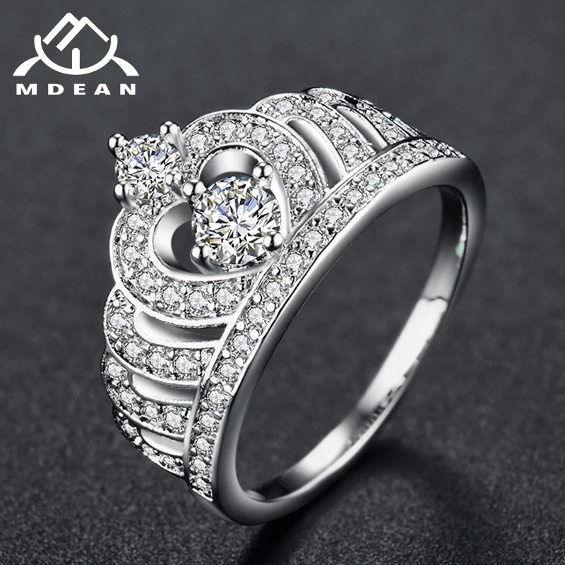Mdean, белое золото, цвет, свадебные кольца с короной, ювелирные изделия для женщин, обручальные кольца, Femme Bijoux Bague, размер 6, 7, 8, 9, 10, H1210