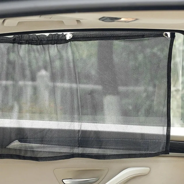 2pcs 70x42cm Car Sun Shade Side Nylon Mesh Window Curtain Black Sunshade UV Protection Car