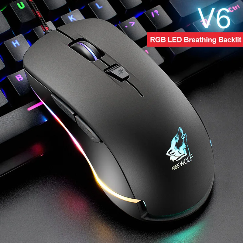 V6 Проводная RGB LED подсветка USB эргономичная 2400 точек/дюйм + 6 кнопок оптическая мини