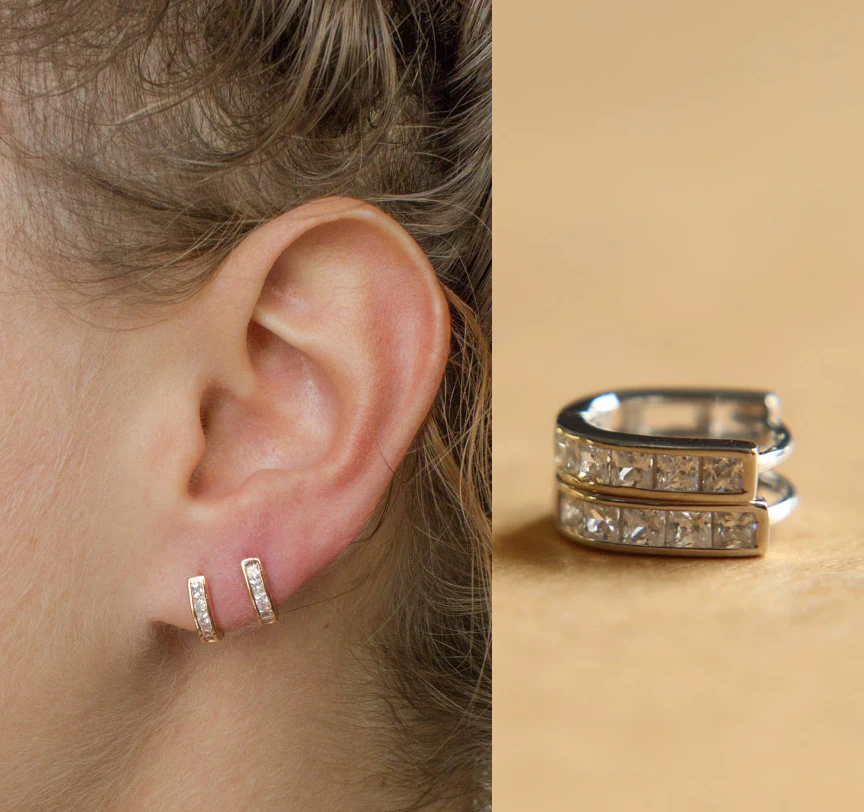 

2019 New fashion fine 925 Sterling Silver Hoop Earrings Paved mini Aaa Cubic Zirconia stone for Womens charm CZ earrings jewelry