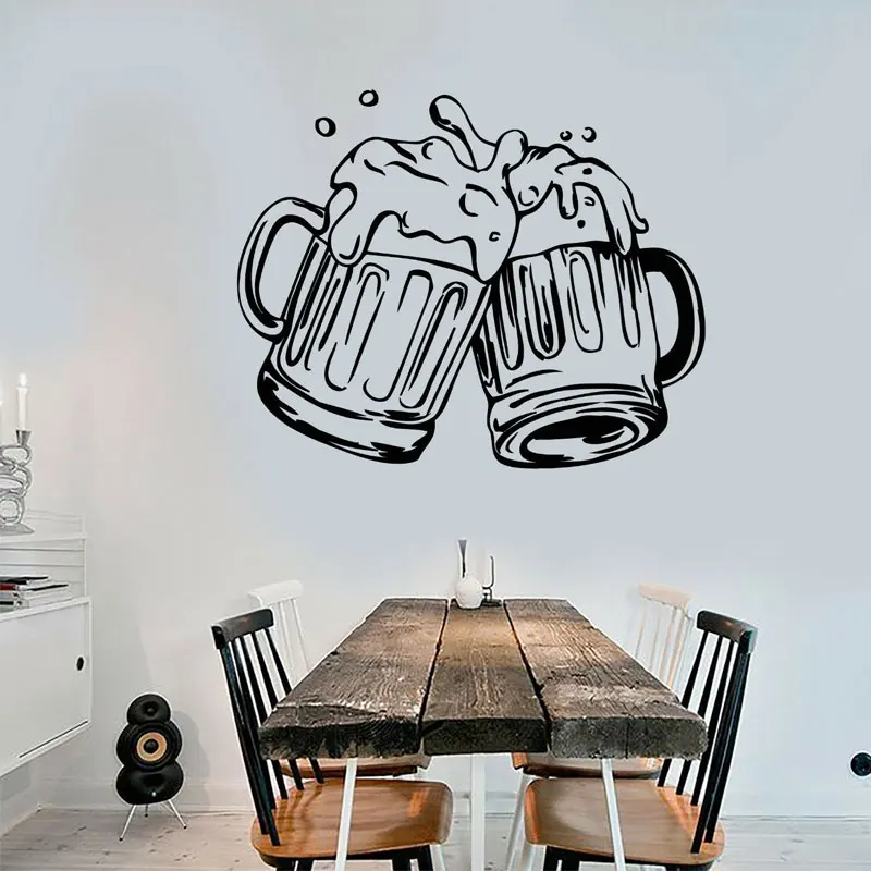 Mugs Of Beer Pub Alcohol Bar Stickers Vinyl Wall Decal Removable Self Adhesive Mural Modern Decoration Wallpaper 3180