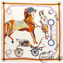 POBING шелковый шарф для женщин цепочка с лошадью принт ручная работа квадратные шарфы Испания Echarpes fulards Femme обёрточная бумага Бандана Маленький хиджаб 90 см