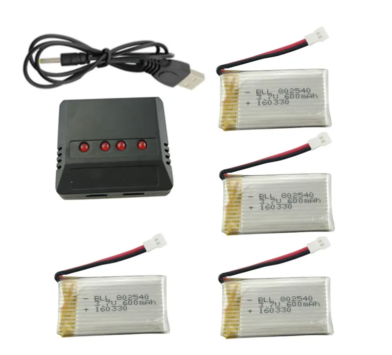 X4 font b Battery b font Charger With 4x 3 7V 600mAh Upgrade Lipo font b