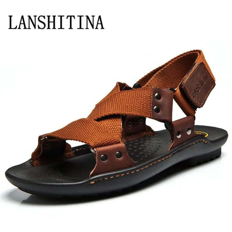 LANSHITINA Brand Top Quality Sandal 2017 Men Sandals Summer Genuine Leather Sandals Men Outdoor