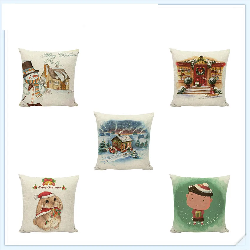 Warm Christmas Pattern Cushion Cover Lovely Elk Snowman Bunny Personality Letters Hat Colorful Style Home Decoration | Дом и сад