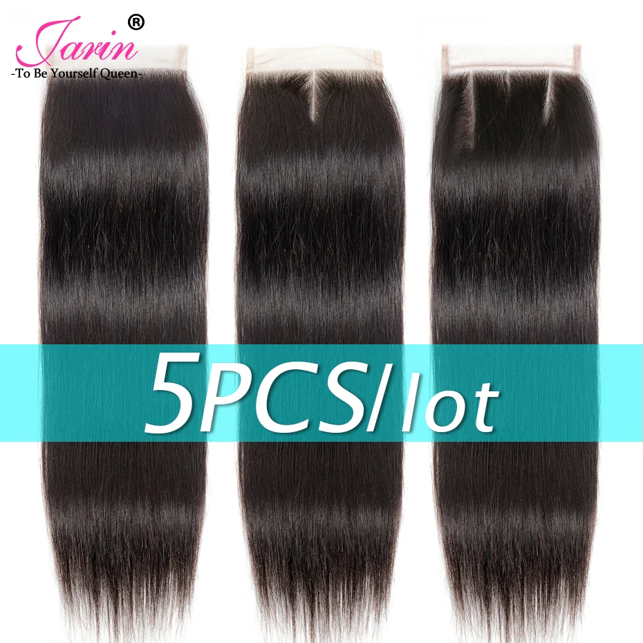 

Bulk Sale 5 pieces/lot 4x4 Straight Hair Lace Closure Brazilian Human Hair Closure Remy Free Middle Three Part 8-22 Inches Jarin