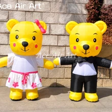 Милый Наряд жениха и невесты, надувные модели персонажей из мультфильмов, надувной желтый медведь, новая пара для рекламы и свадеб