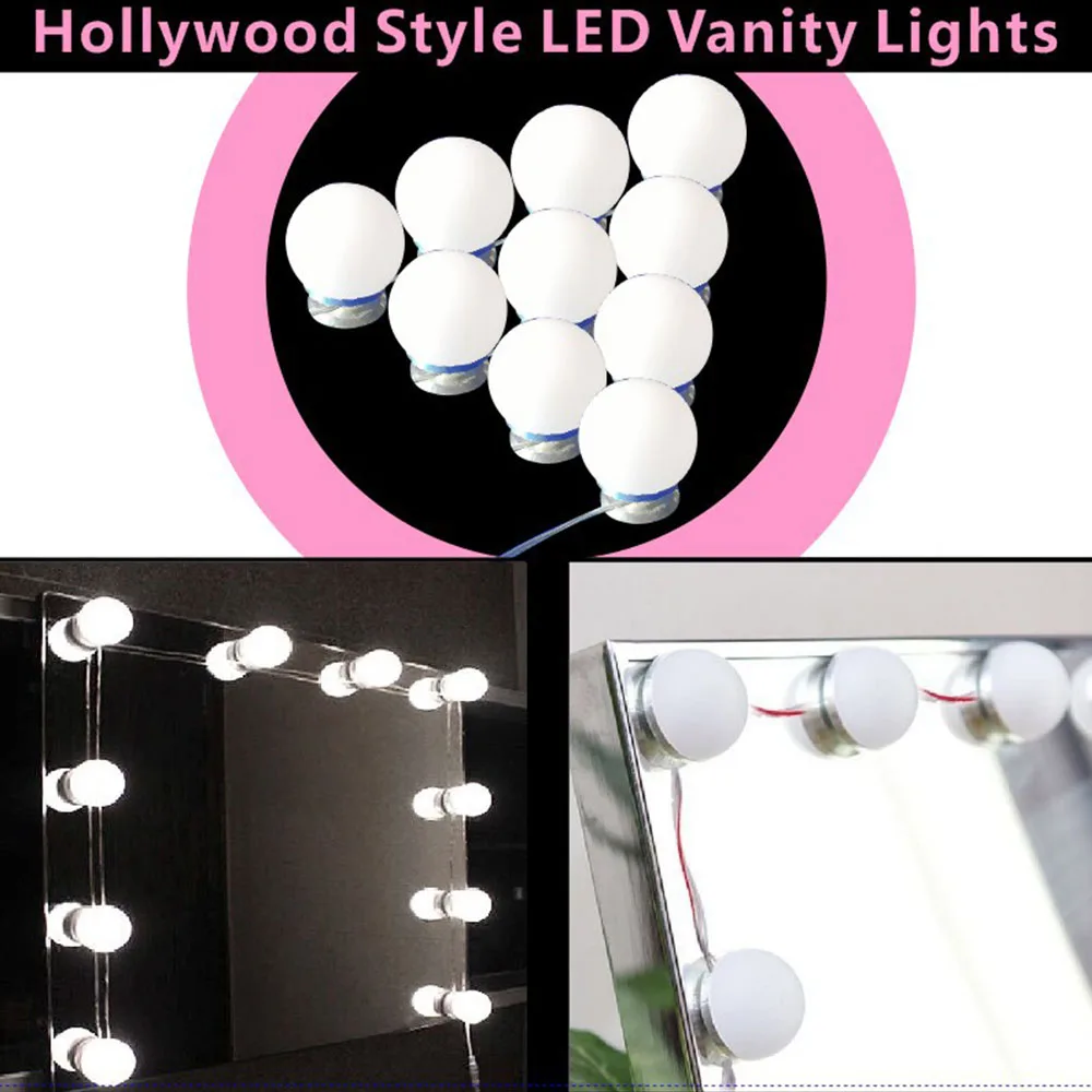 New Makeup Mirror Vanity LED Adjustable Brightness Light Bulb Kit USB Charging Port Cosmetic Lighted Make up Mirrors Bulb lights
