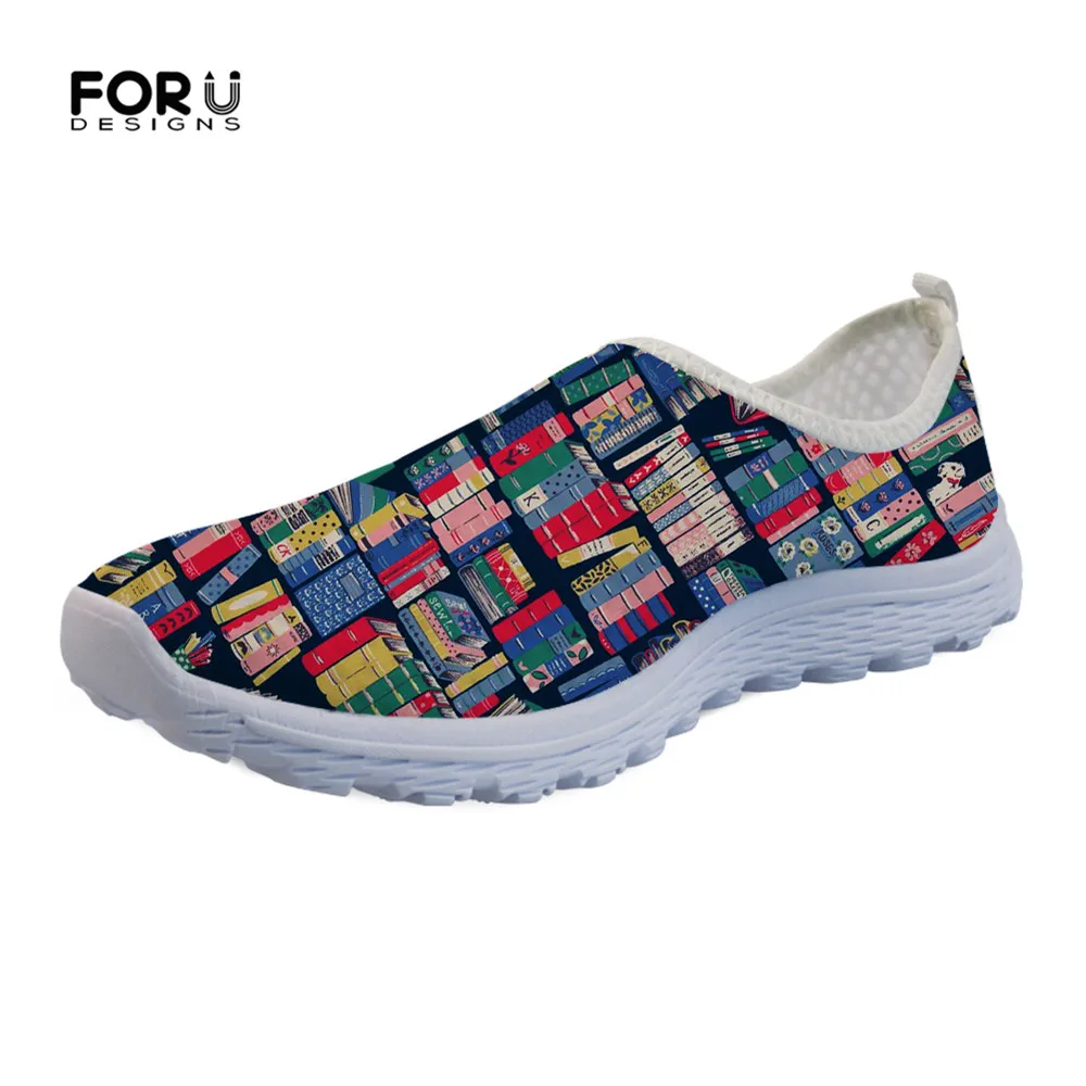 

FORUDESIGNS Book Story Cartoon Women's Shoes Flats Casual Breathable Slip-on Mesh Light Shoes for Teenage Girls Chaussures Femme