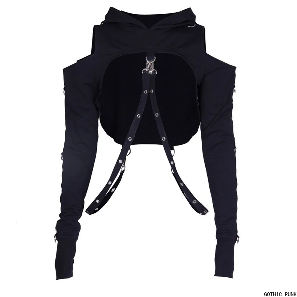

Black Hole Hoodie Sweatshirt Garters Gothic Off Shoulder Hooded Hoodies Women Fashion Cool Zipper Fitness Streetwear Girl Top