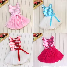 2016 New Girls Kids Baby Christmas Party Floral Flower Striped Tulle font b Dresses b font