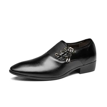 

2019 new Office Shoes PU Leather Fashion Men Business Dress Loafers Pointy Black Shoes Oxford Breathable Formal Wed Big Size