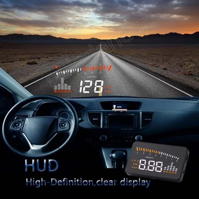 OBD II W03 HUD Projector Head Up Display of 5.5 Inch Smart Voice Car HUD KM/h MPH Speeding Warning free shipping