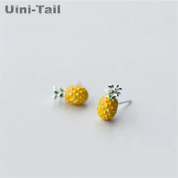 

Uini-Tail new hot 925 sterling silver creative cute pineapple drop glaze pineapple fruit earrings Korean personality fashion
