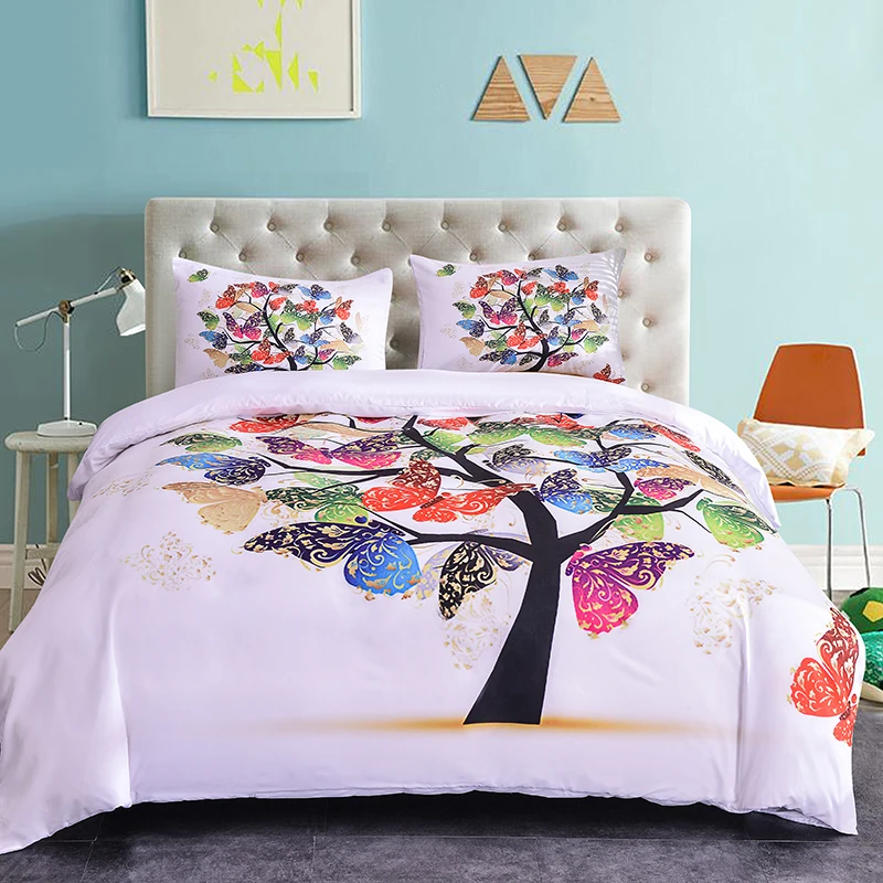 

ZEIMON Home Textiles Colorful Butterflies Tree Bedclothes Simple Fashion Bedding Sets 2/3pcs Polyester For Home Decoration