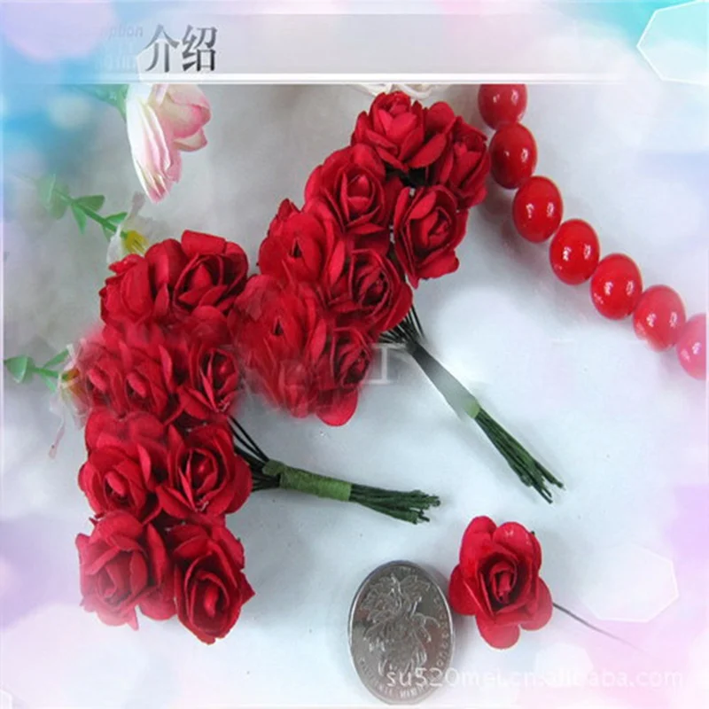 

Free shipping 144PCS/LOT mix Mulberry Paper Flower Bouquet/wire stem/ Scrapbooking red artificial rose flowers 004009002