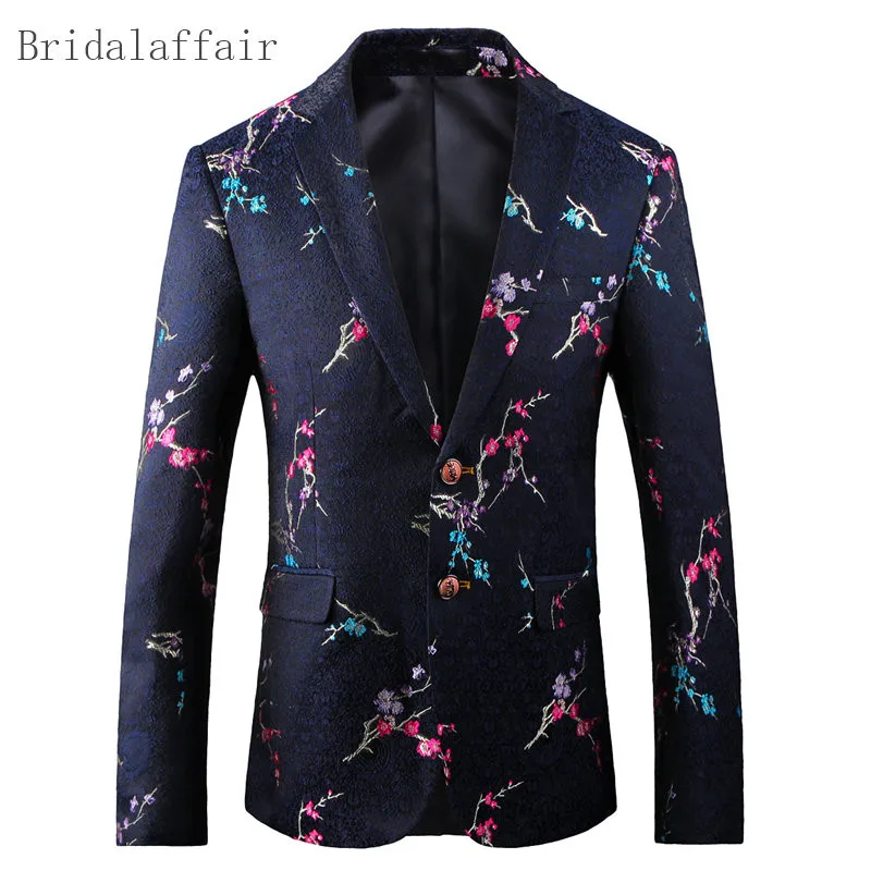 2018 Slim Fit Mens Floral Blazer Flower Men Jacket Mens Stage Wear ...